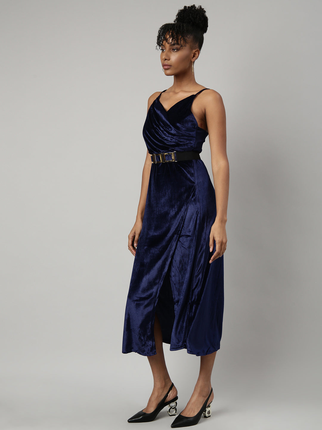 Women Navy Blue Solid A-Line Dress