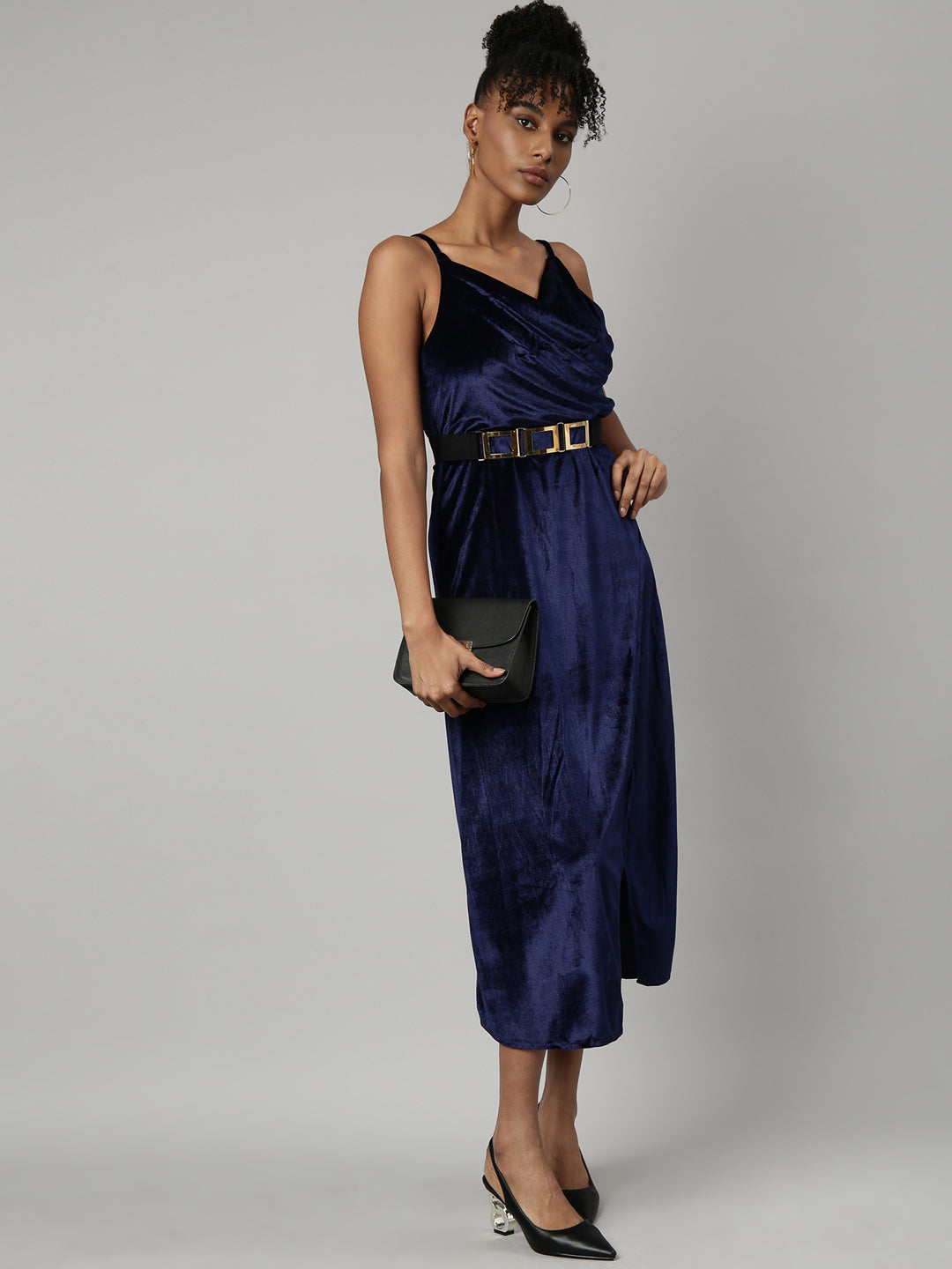 Women Navy Blue Solid A-Line Dress