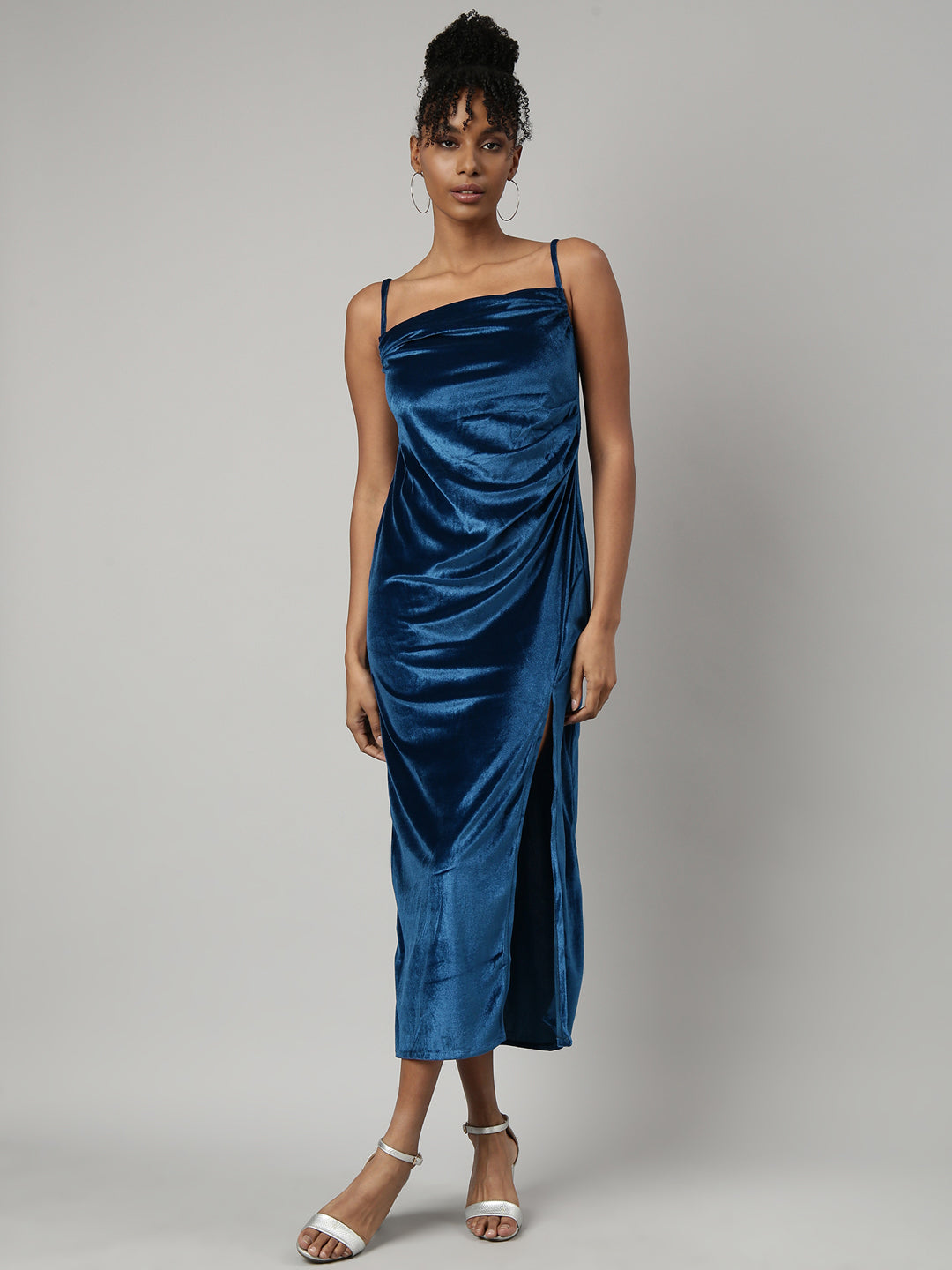 Women Blue Solid A-Line Dress