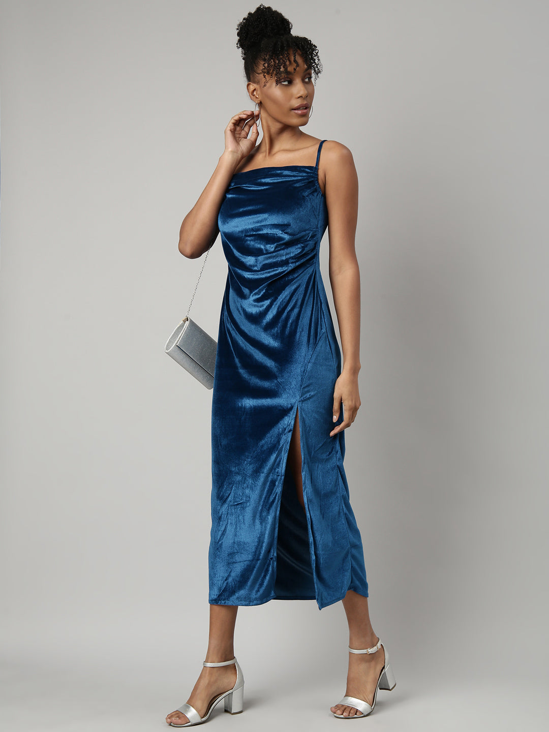 Women Blue Solid A-Line Dress