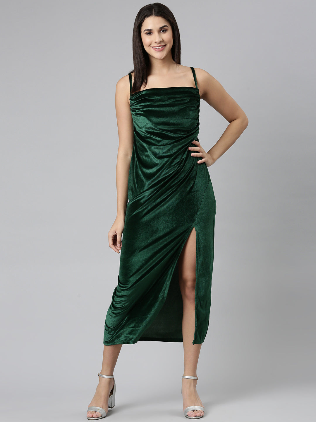 Women Green Solid Gown Dress