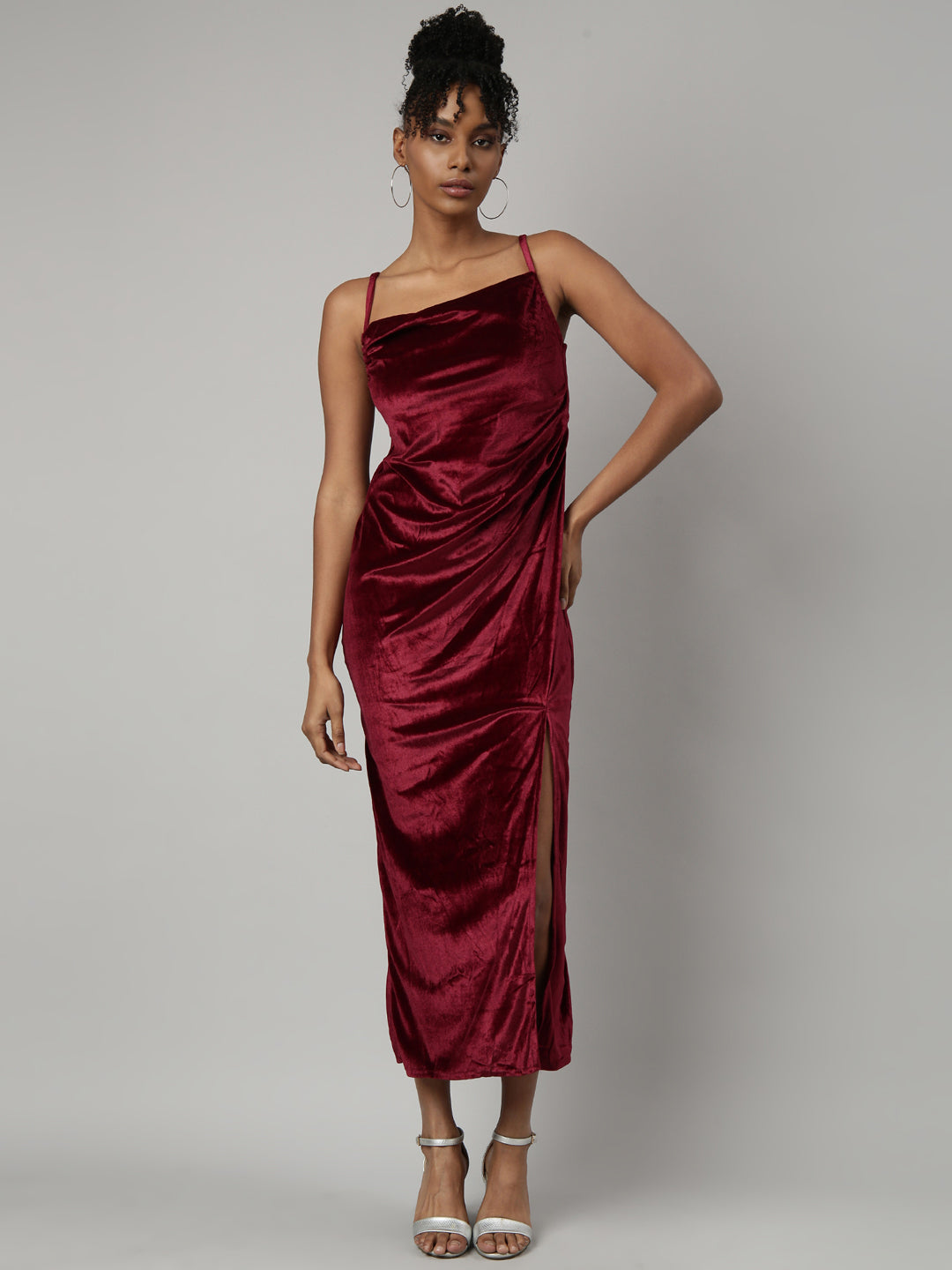 Women Maroon Solid A-Line Dress