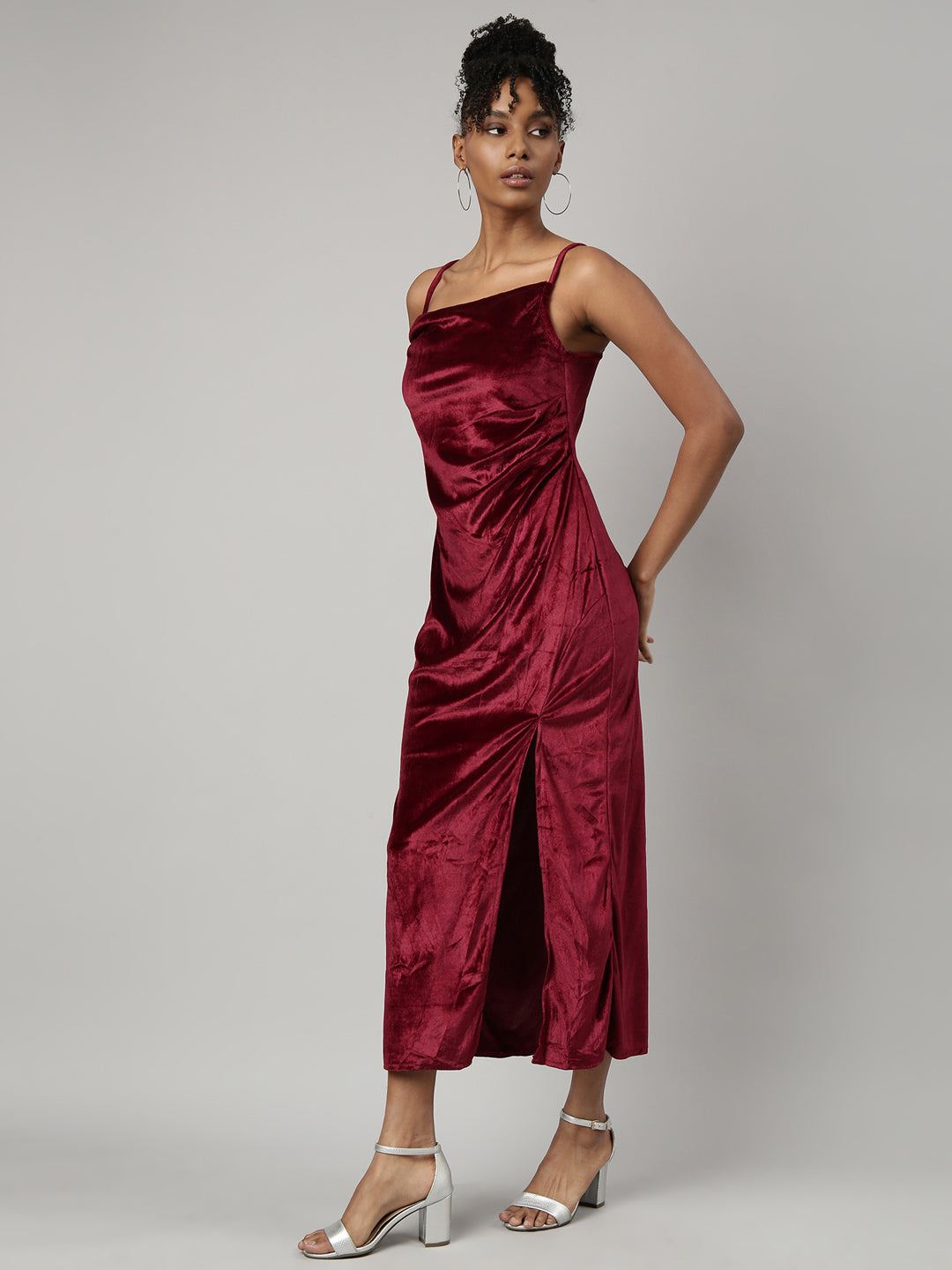 Women Maroon Solid A-Line Dress