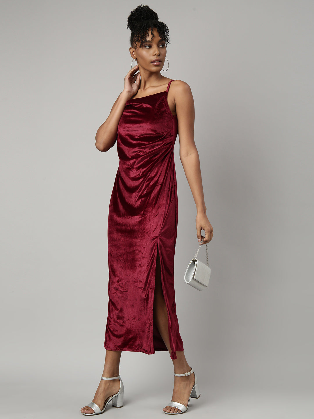 Women Maroon Solid A-Line Dress