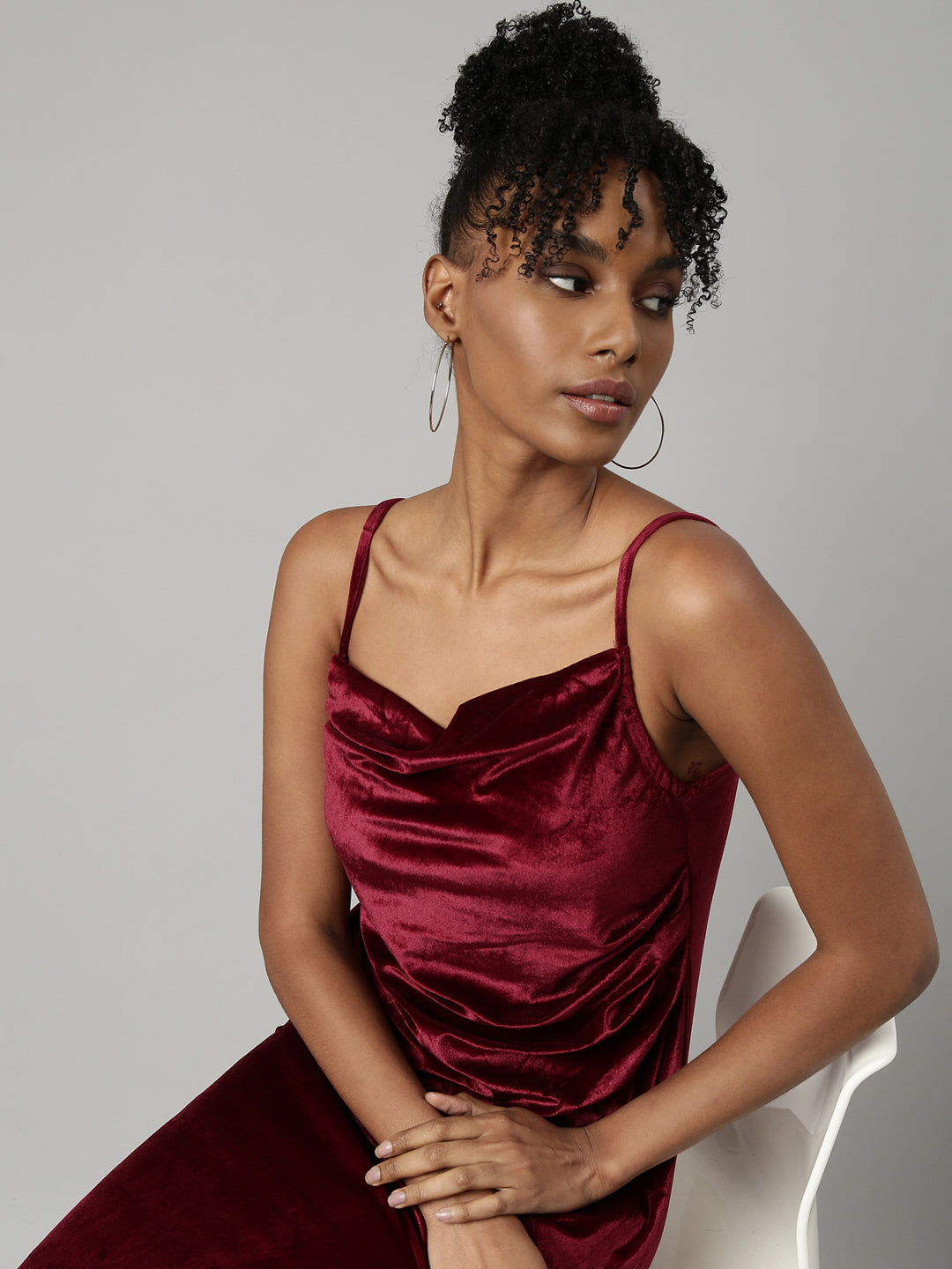 Women Maroon Solid A-Line Dress