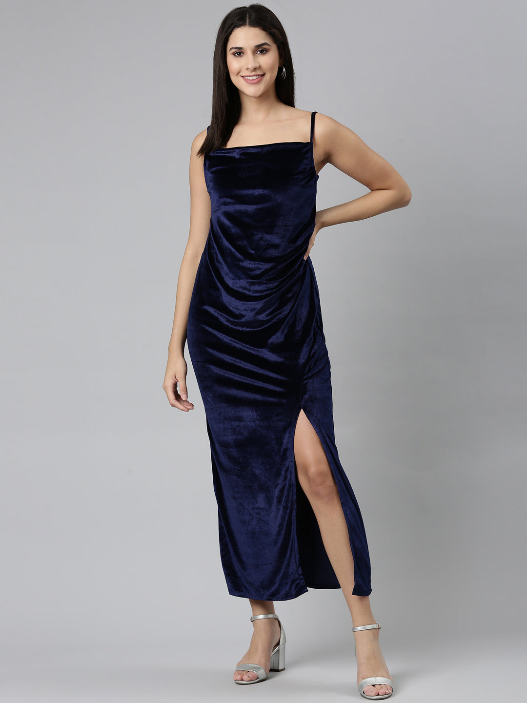 Women Navy Blue Solid Gown Dress