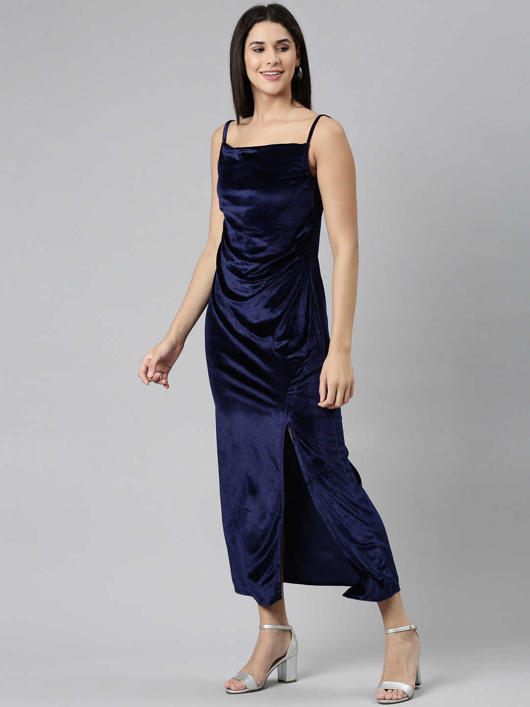 Women Navy Blue Solid Gown Dress