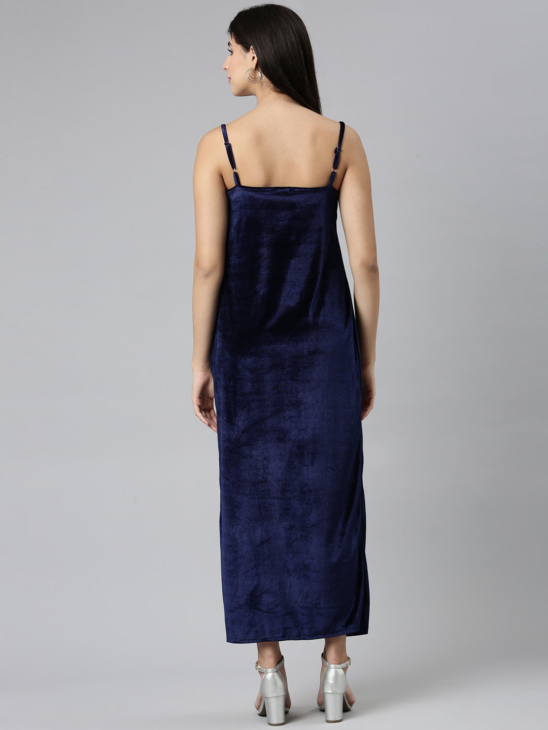 Women Navy Blue Solid Gown Dress