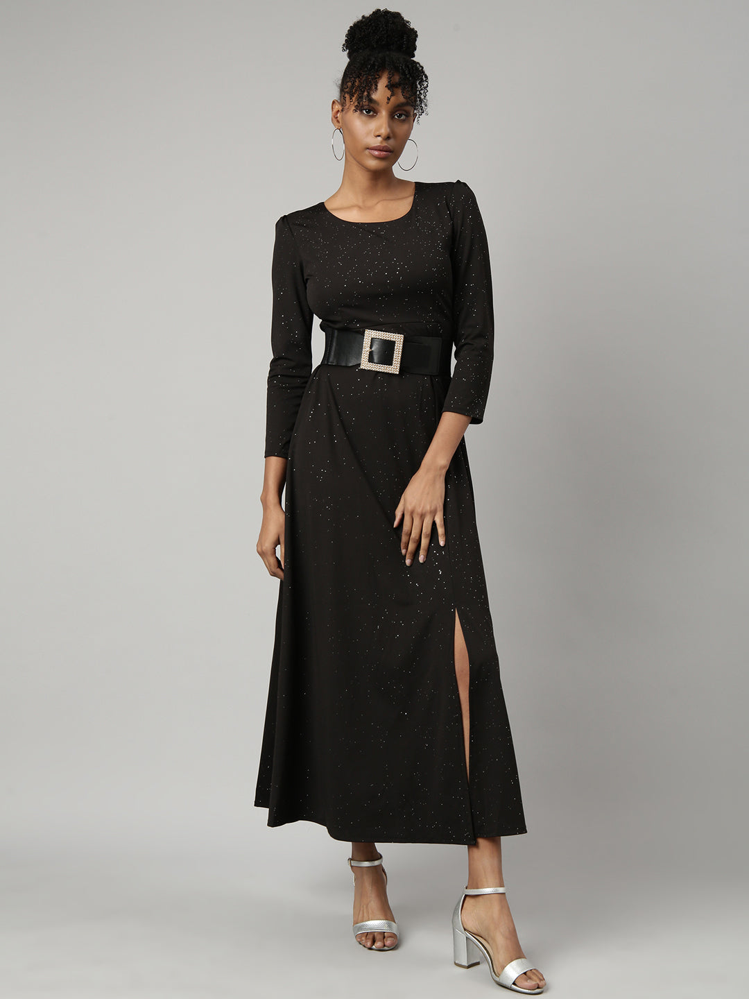 Women Black Solid A-Line Dress