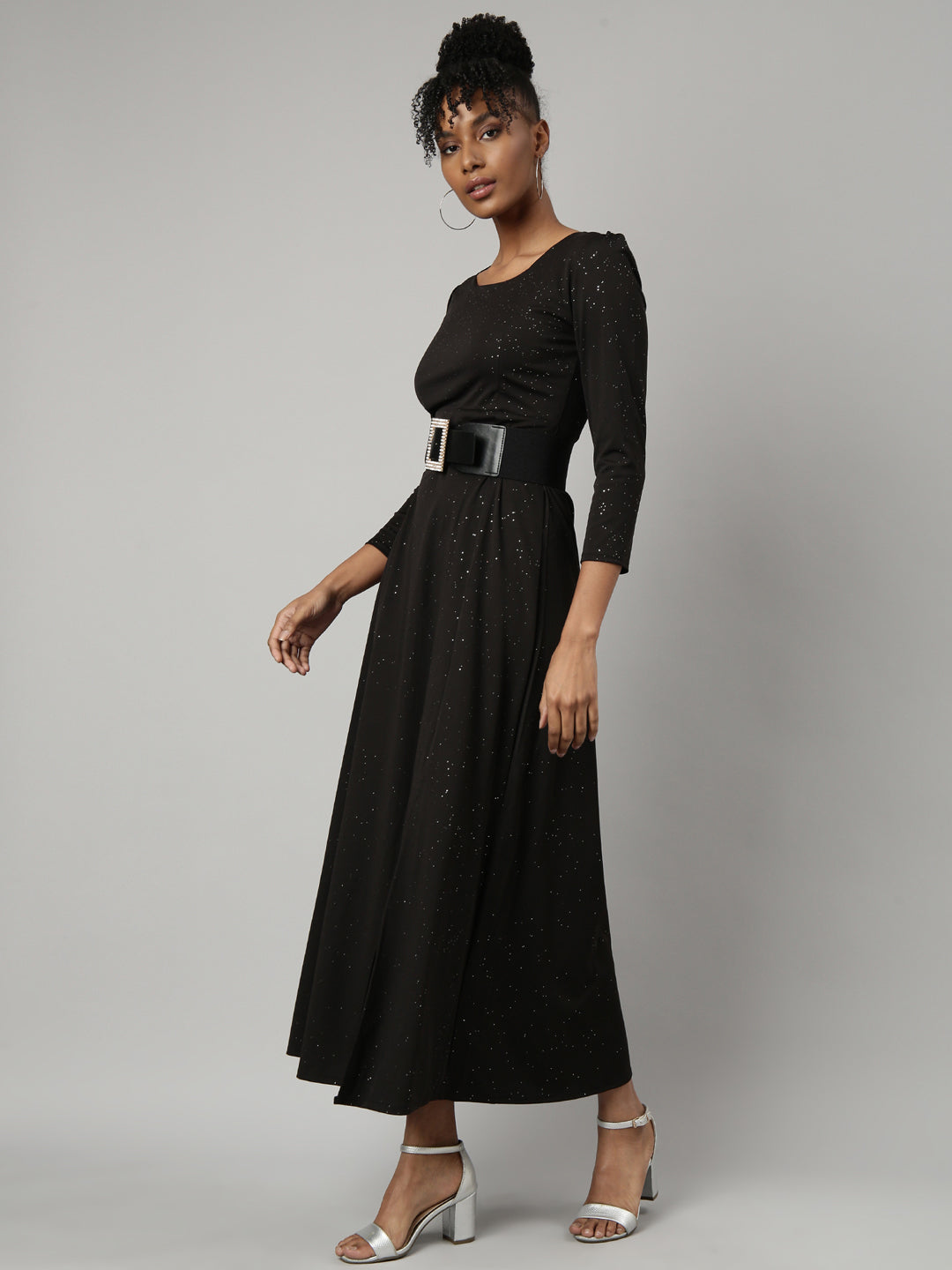 Women Black Solid A-Line Dress