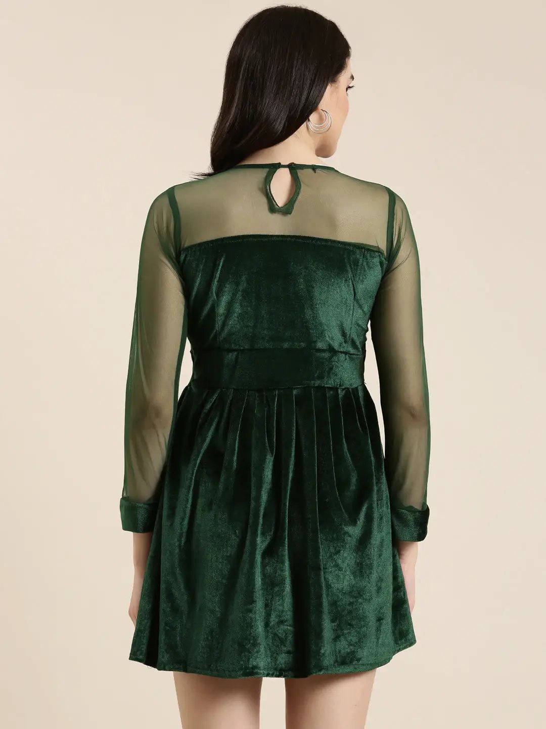 Women's Green Solid Fit and Flare Dress