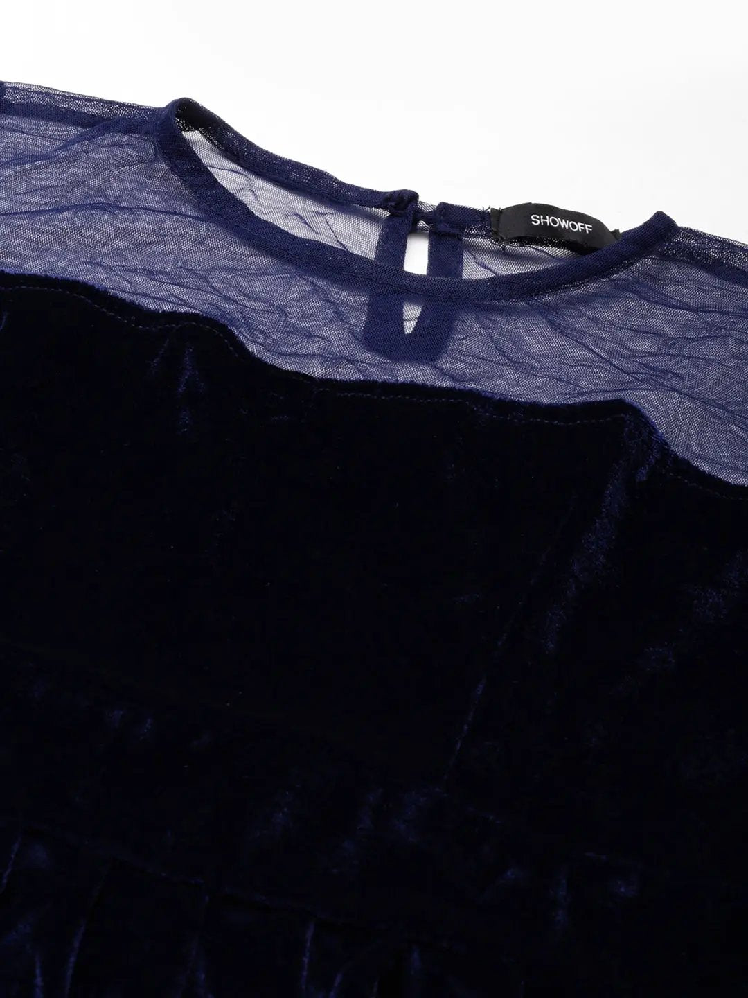 Women's Navy Blue Solid Fit and Flare Dress