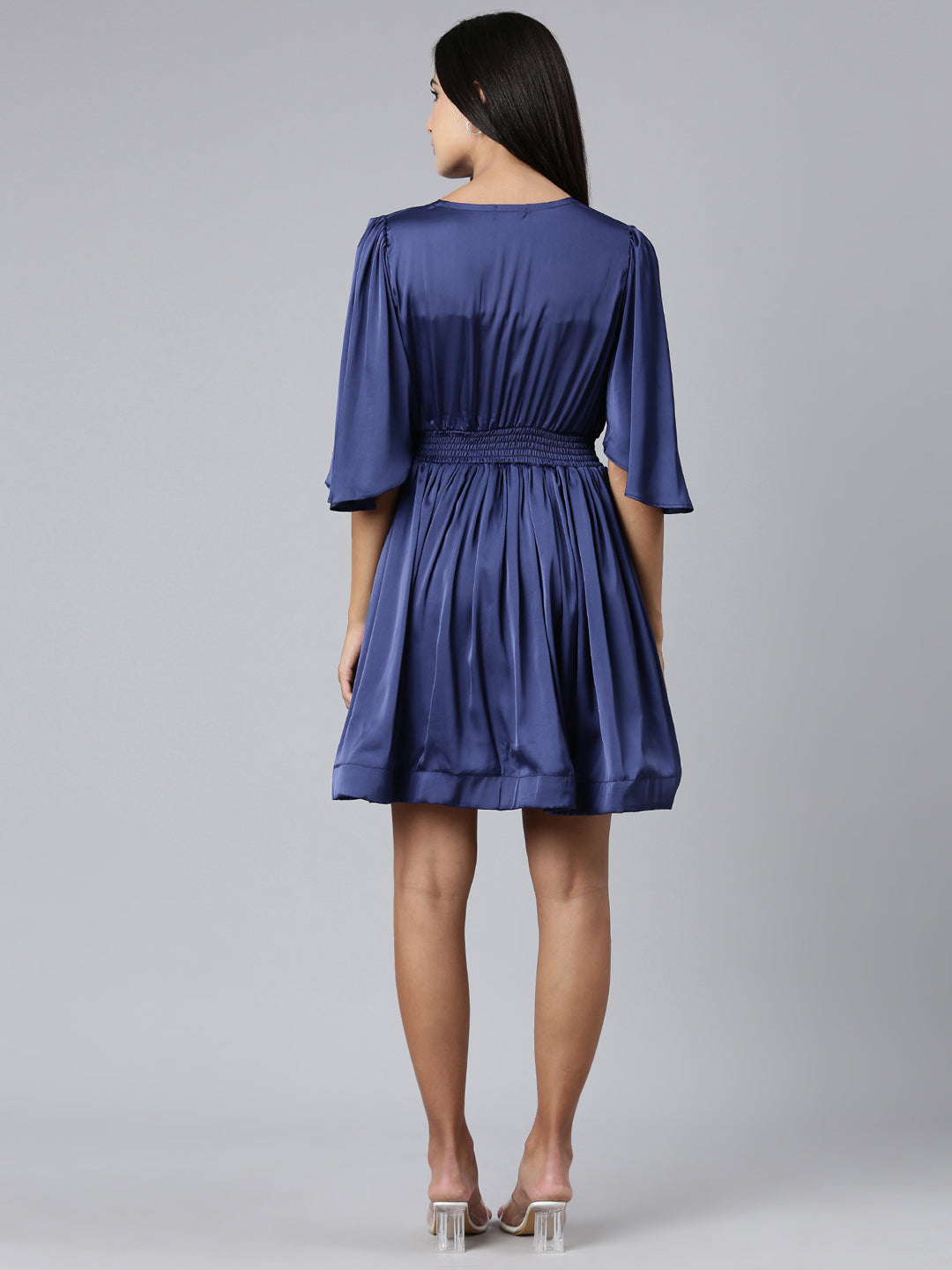 Women Navy Blue Solid Fit and Flare Dress