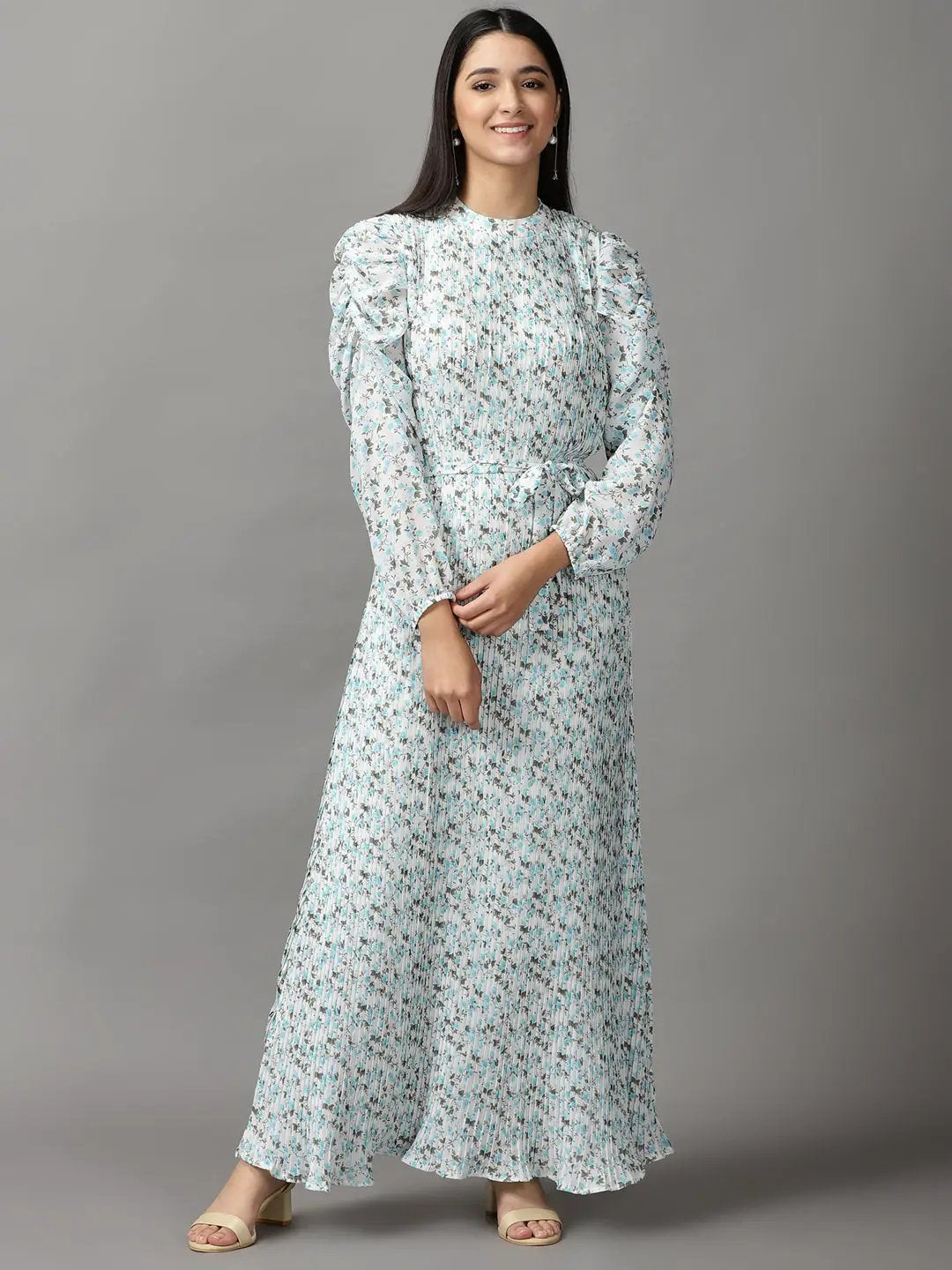 Women's White Floral Fit and Flare Dress