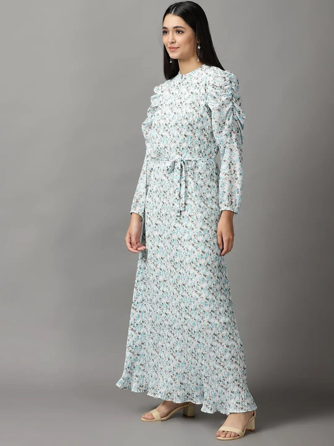 Women's White Floral Fit and Flare Dress