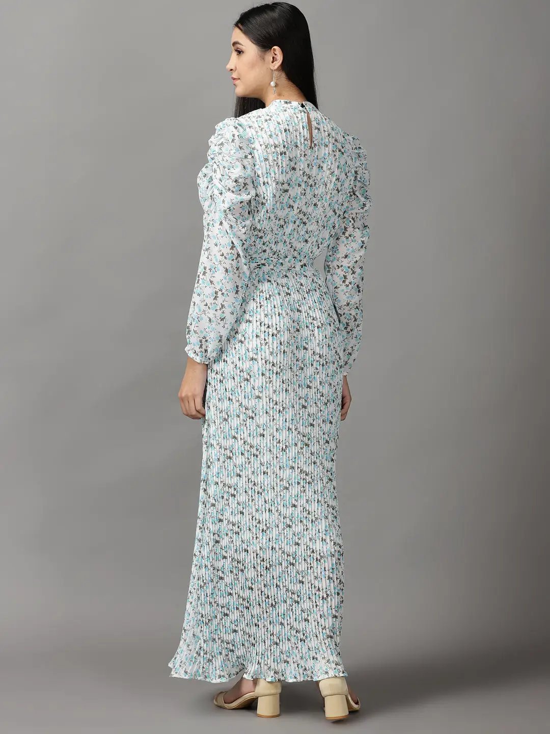Women's White Floral Fit and Flare Dress