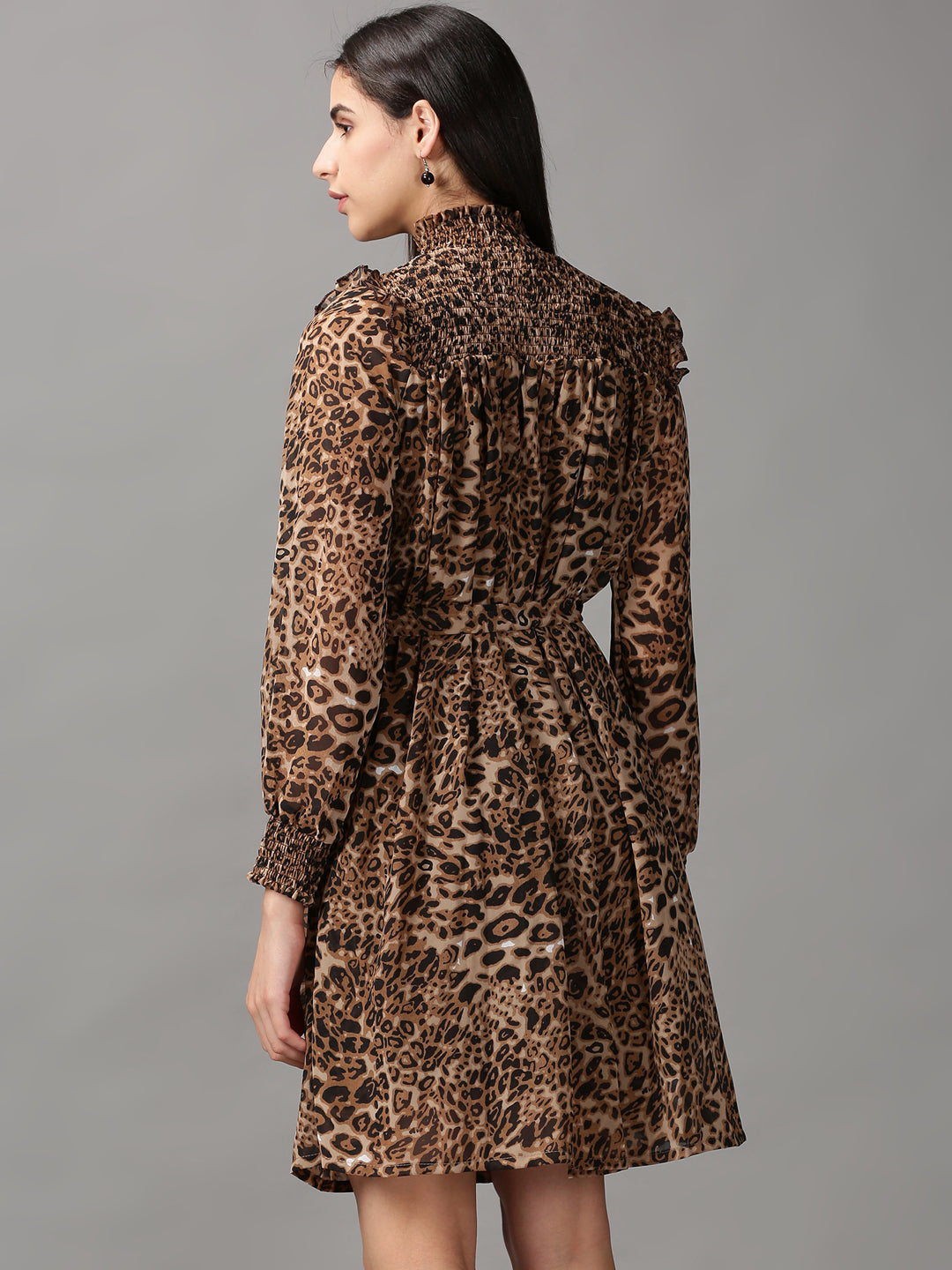 Women's Brown Printed Fit and Flare Dress