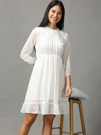 Women's White Embroidered Ethnic Dress