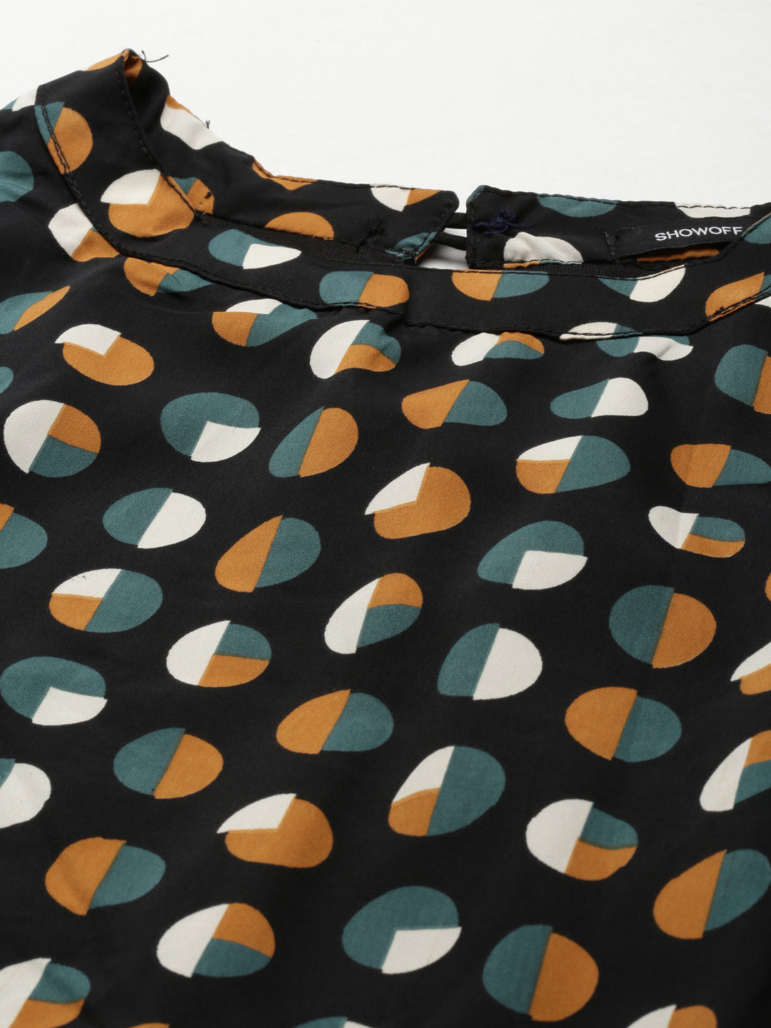 Women's Black Polka Dot Print Crepe A-Line Dress