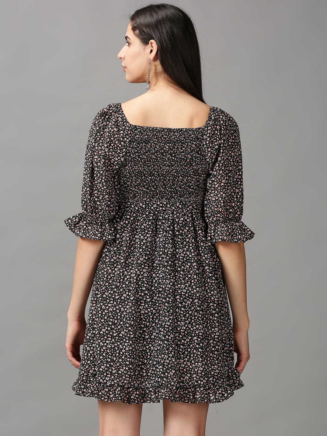 Women's Black Printed Fit and Flare Dress