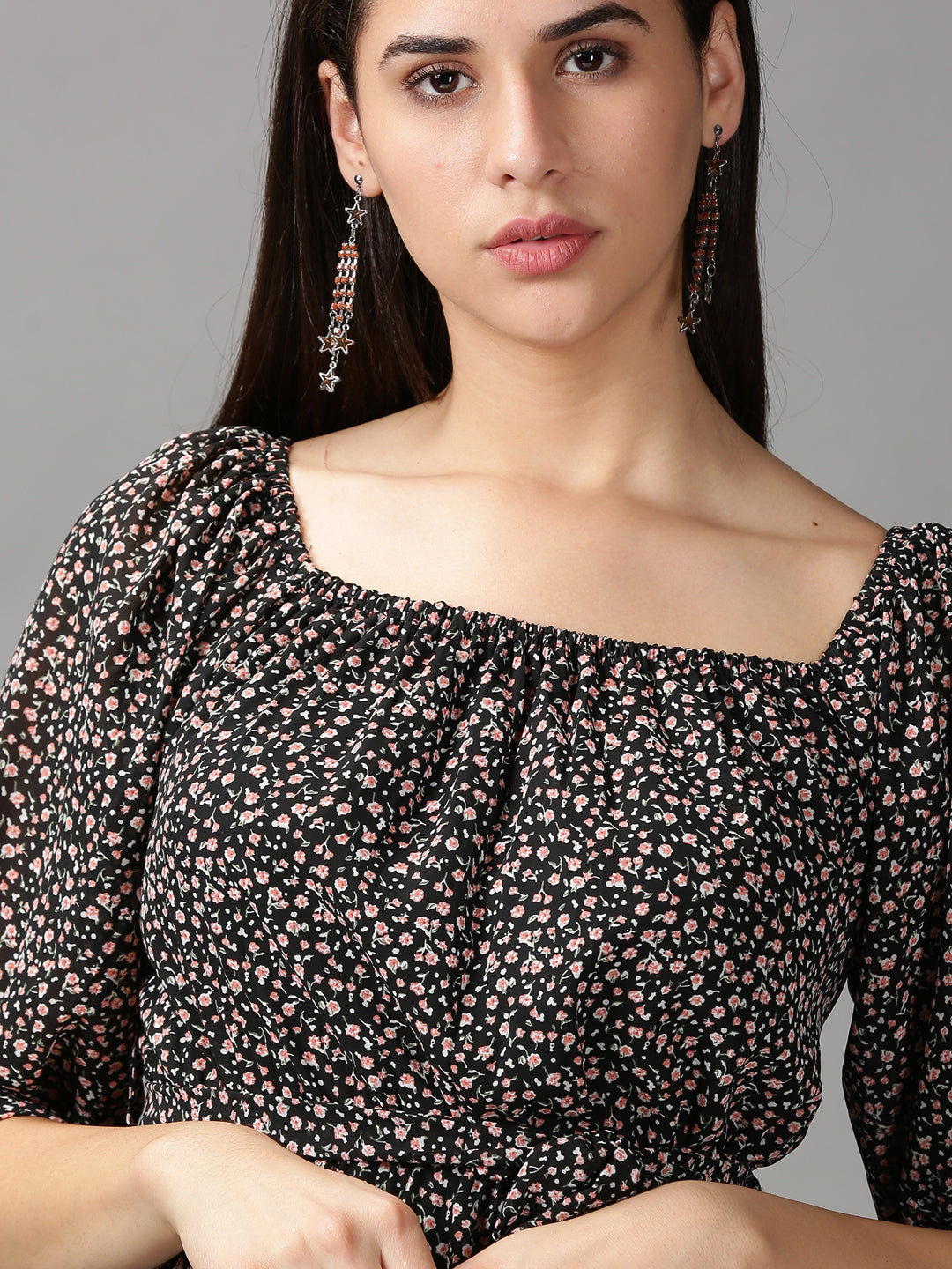 Women's Black Printed Fit and Flare Dress