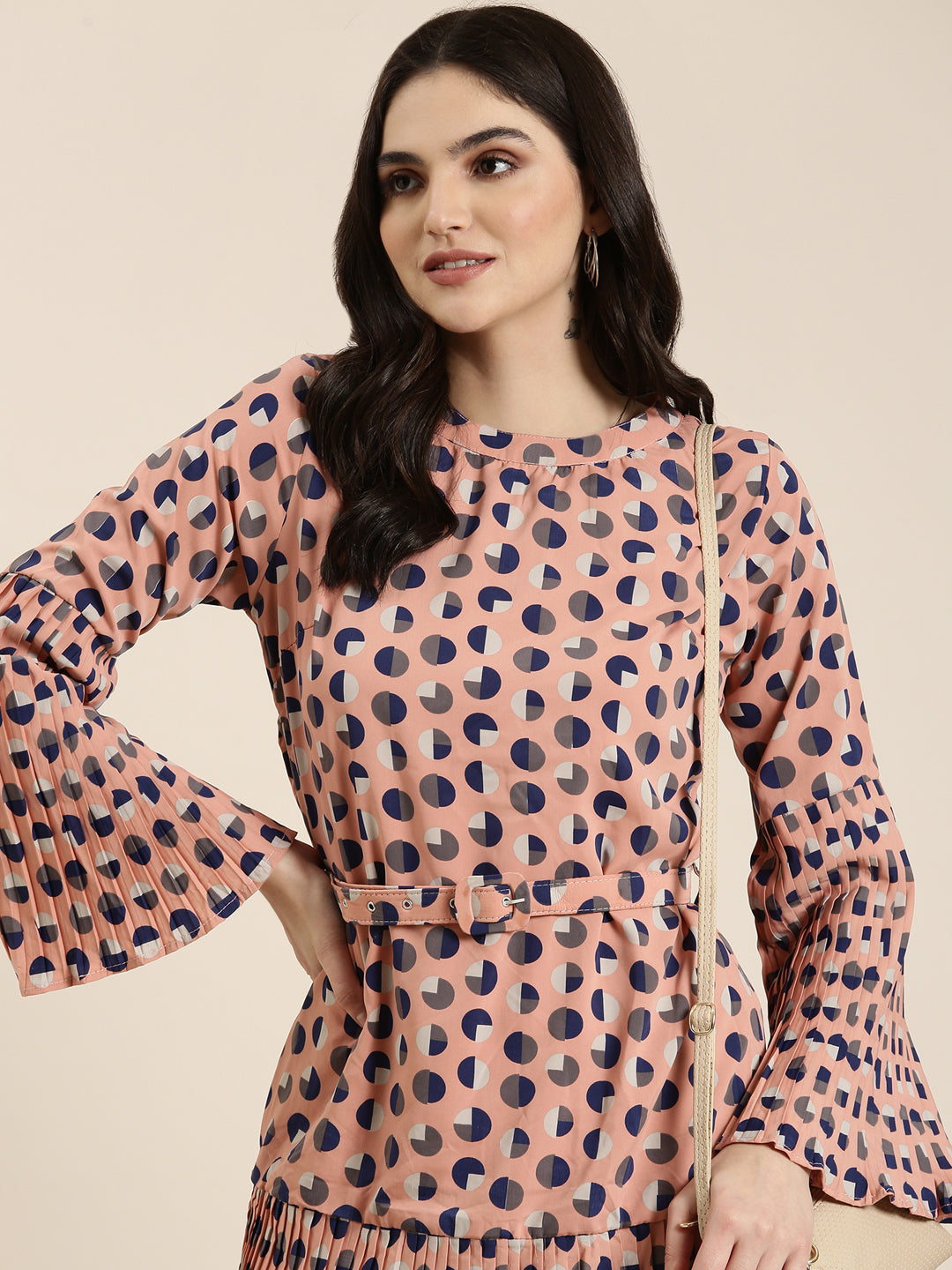 Women Peach Printed A-Line Dress