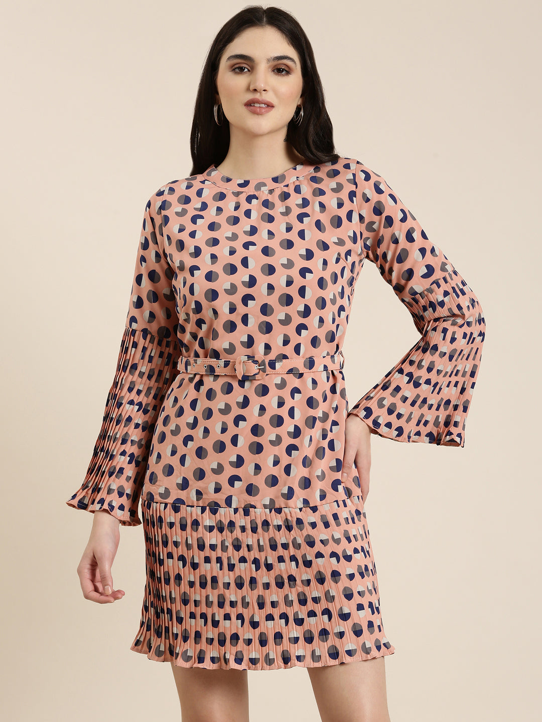 Women Peach Printed A-Line Dress