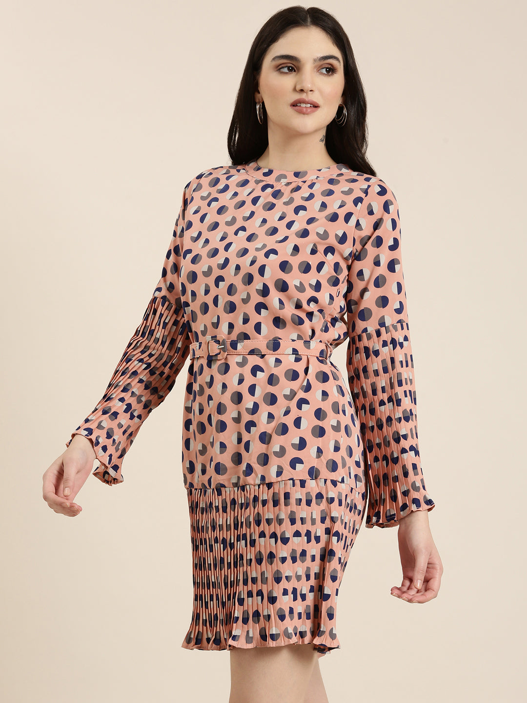 Women Peach Printed A-Line Dress