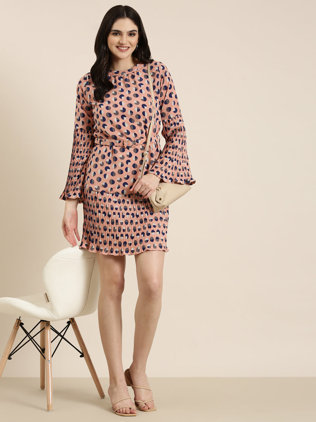 Women Peach Printed A-Line Dress