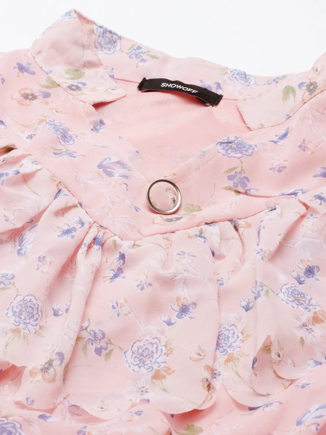 Women's Peach Printed Fit and Flare Dress