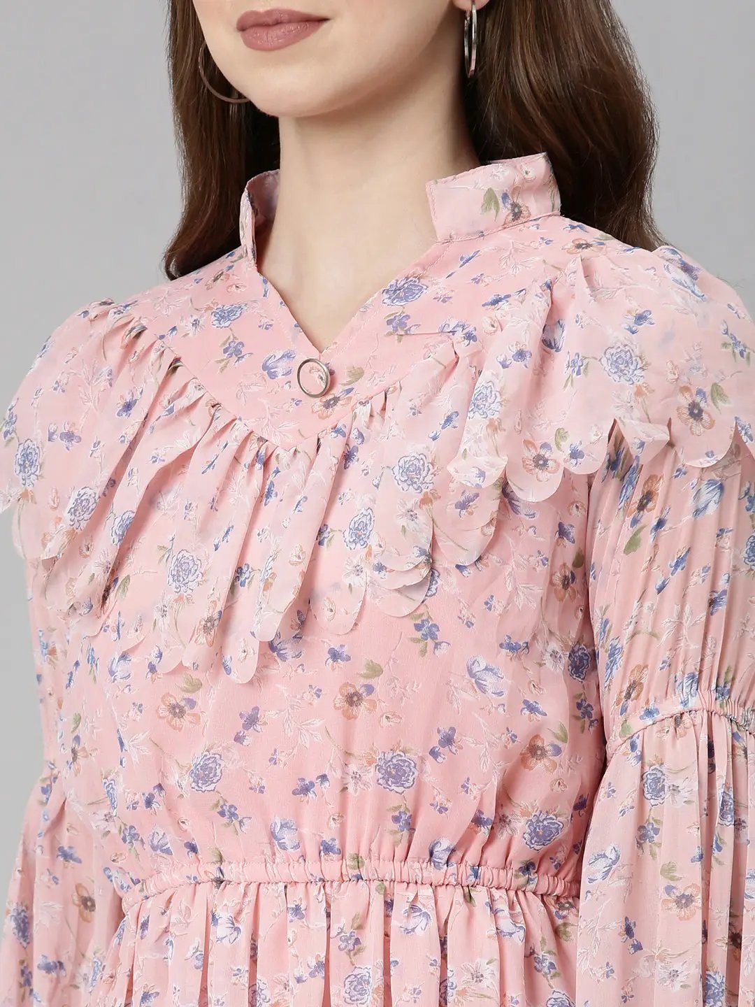 Women's Peach Printed Fit and Flare Dress