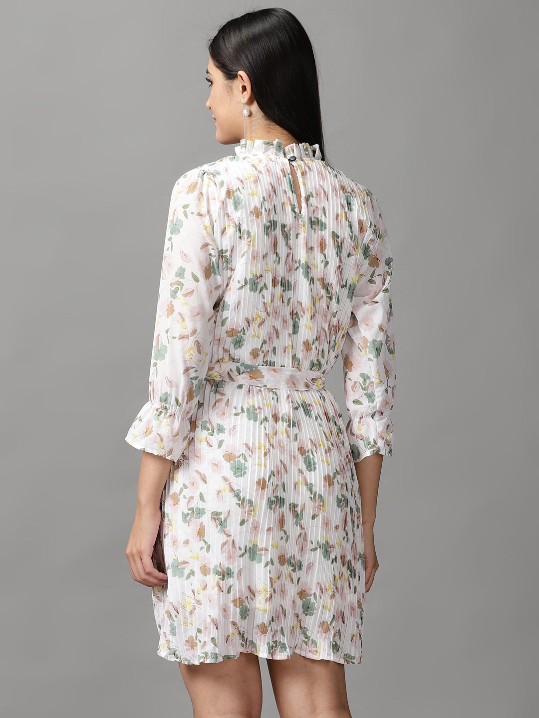 Women's White Floral Fit and Flare Dress