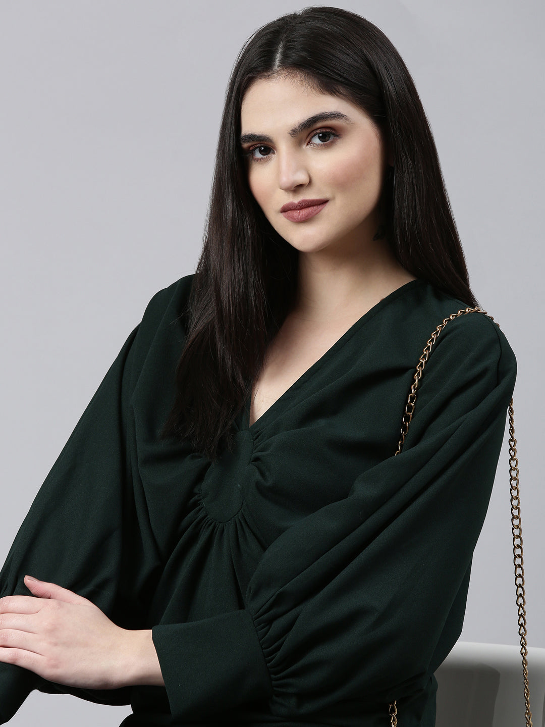 Women's Green Solid A-Line Dress