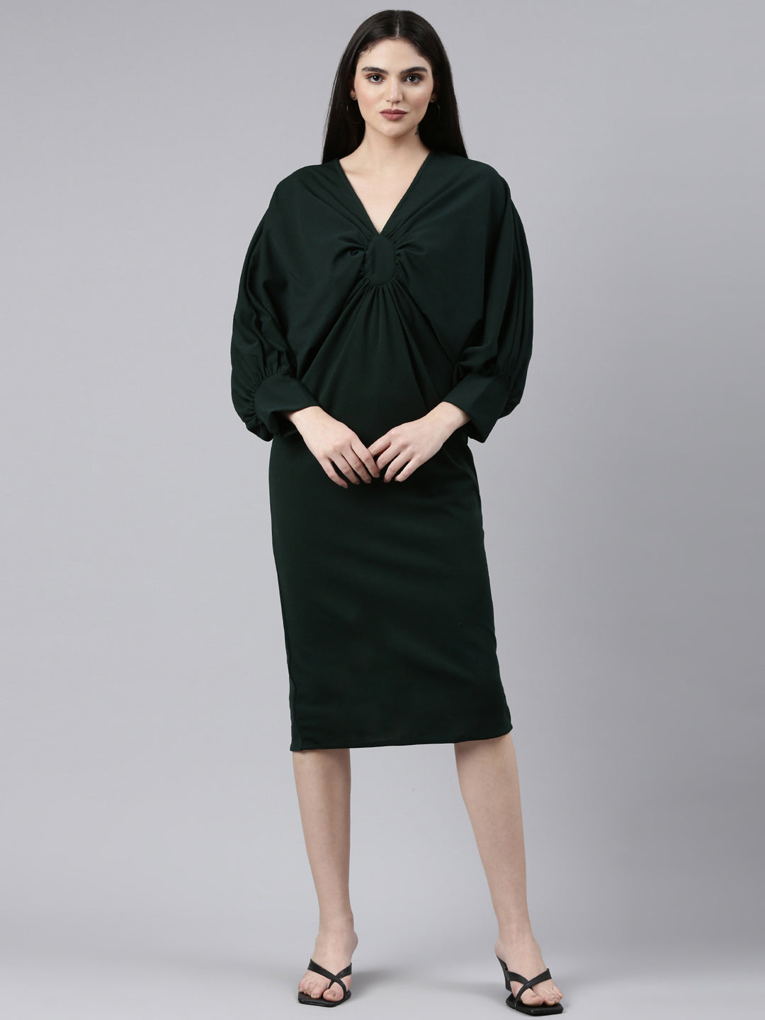Women's Green Solid A-Line Dress
