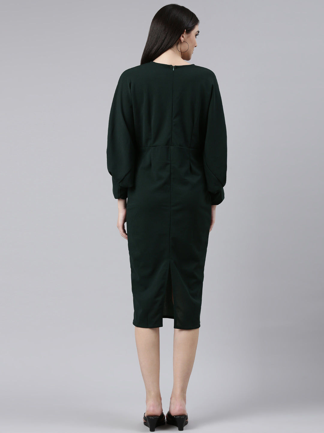 Women's Green Solid A-Line Dress