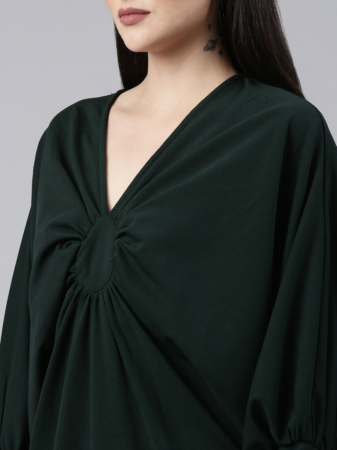 Women's Green Solid A-Line Dress