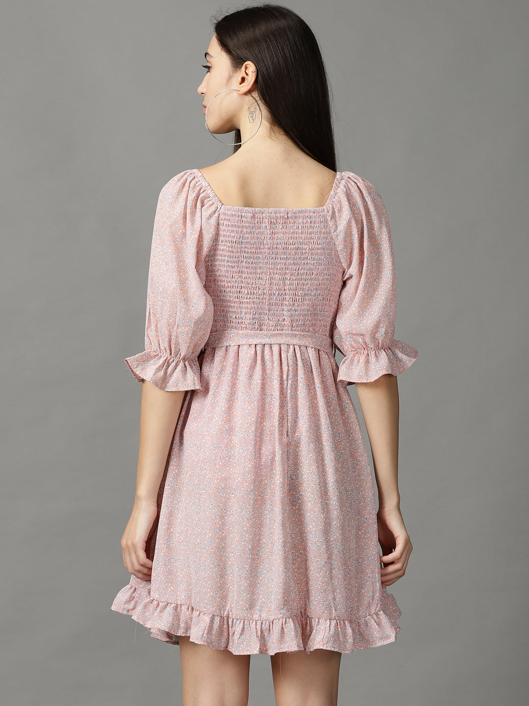 Women's Peach Printed Fit and Flare Dress