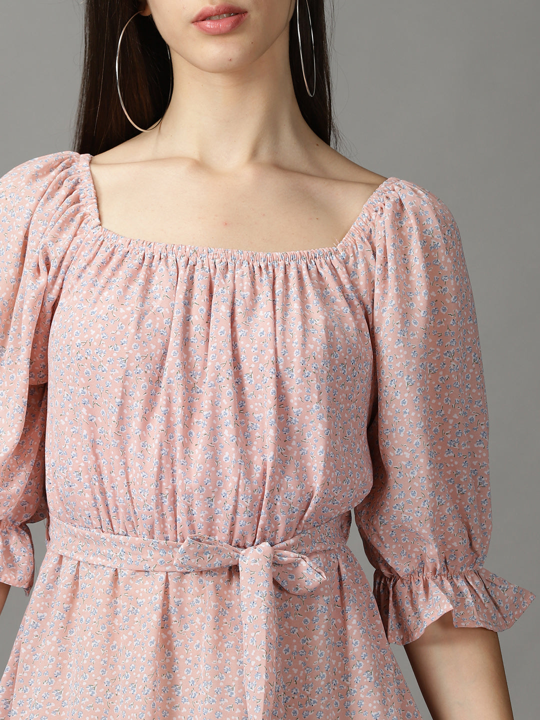 Women's Peach Printed Fit and Flare Dress