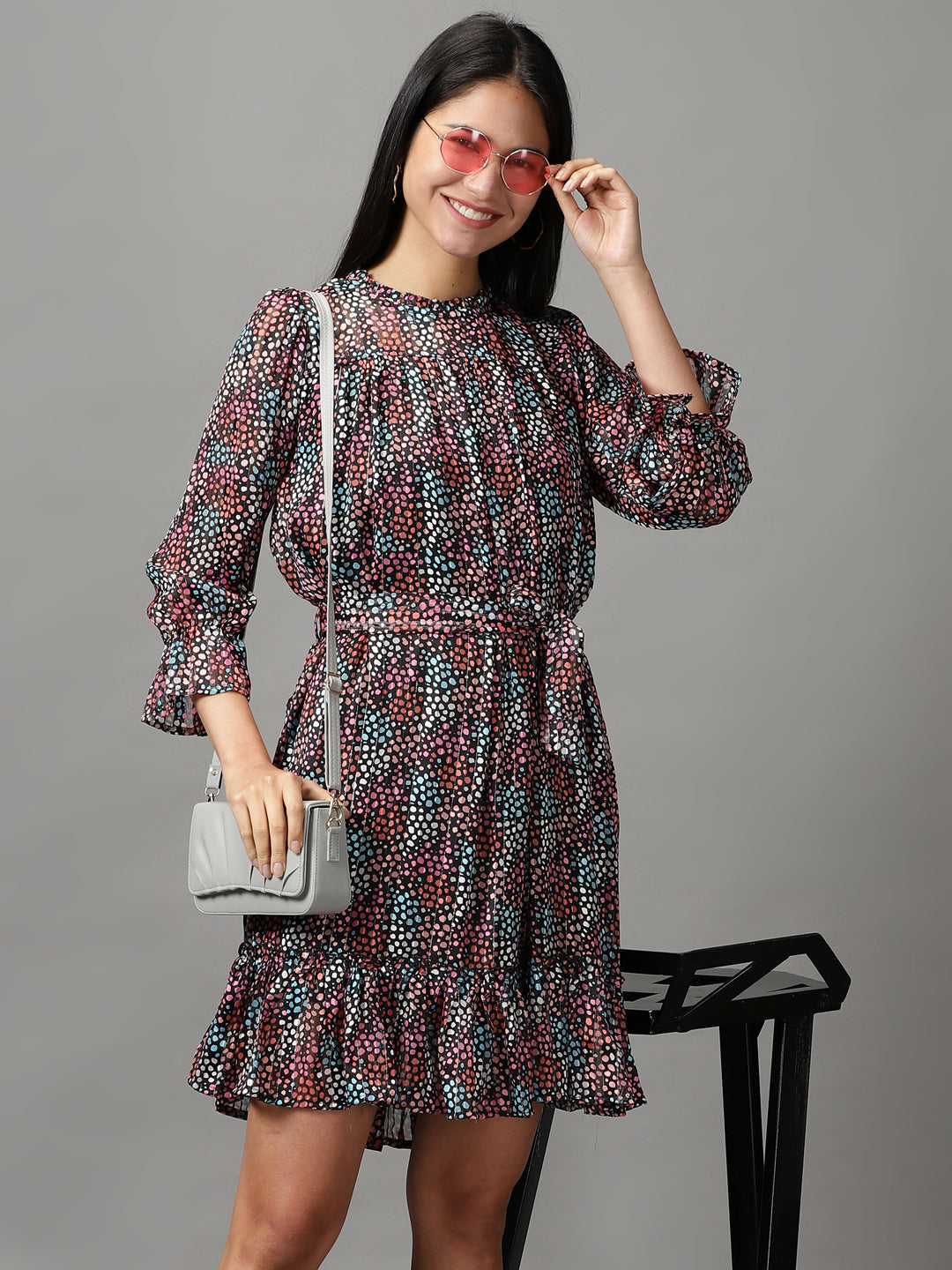 Women's Multi Geometrical Fit and Flare Dress