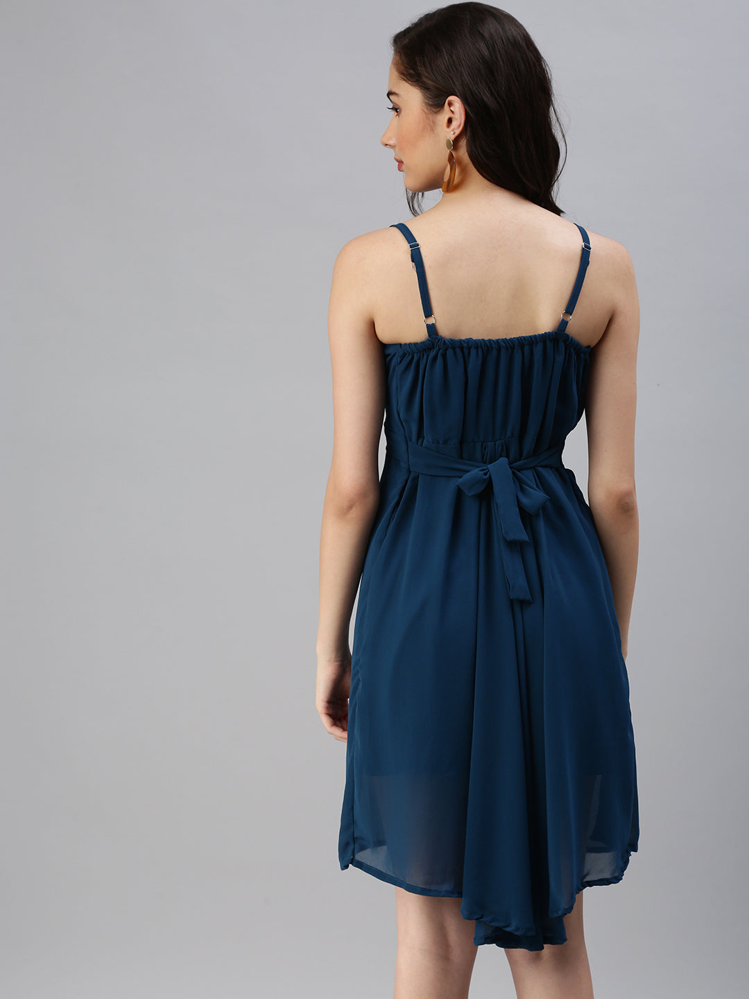 Women's Solid Teal Fit and Flare Dress