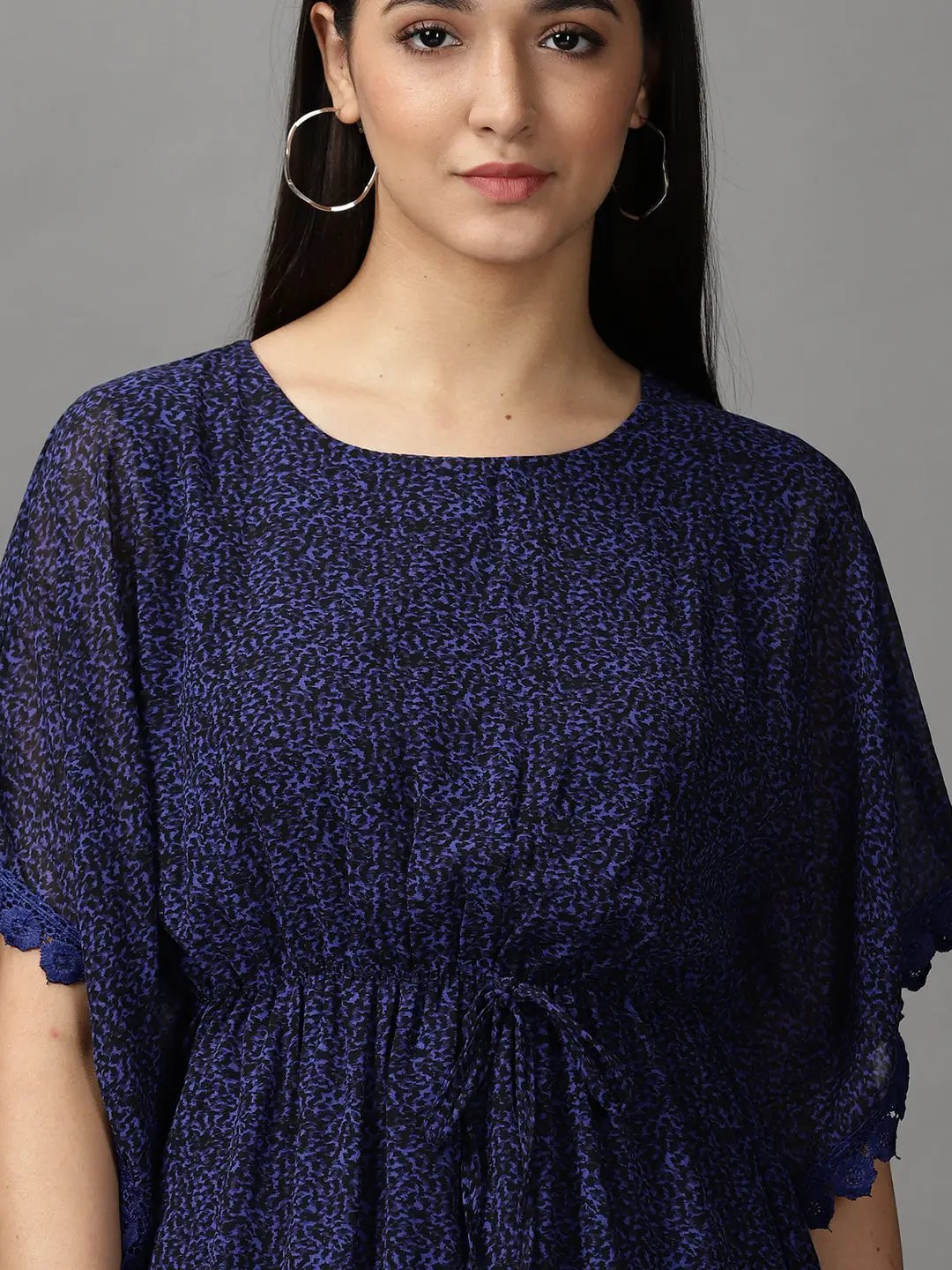 Women's Blue Floral Fit and Flare Dress