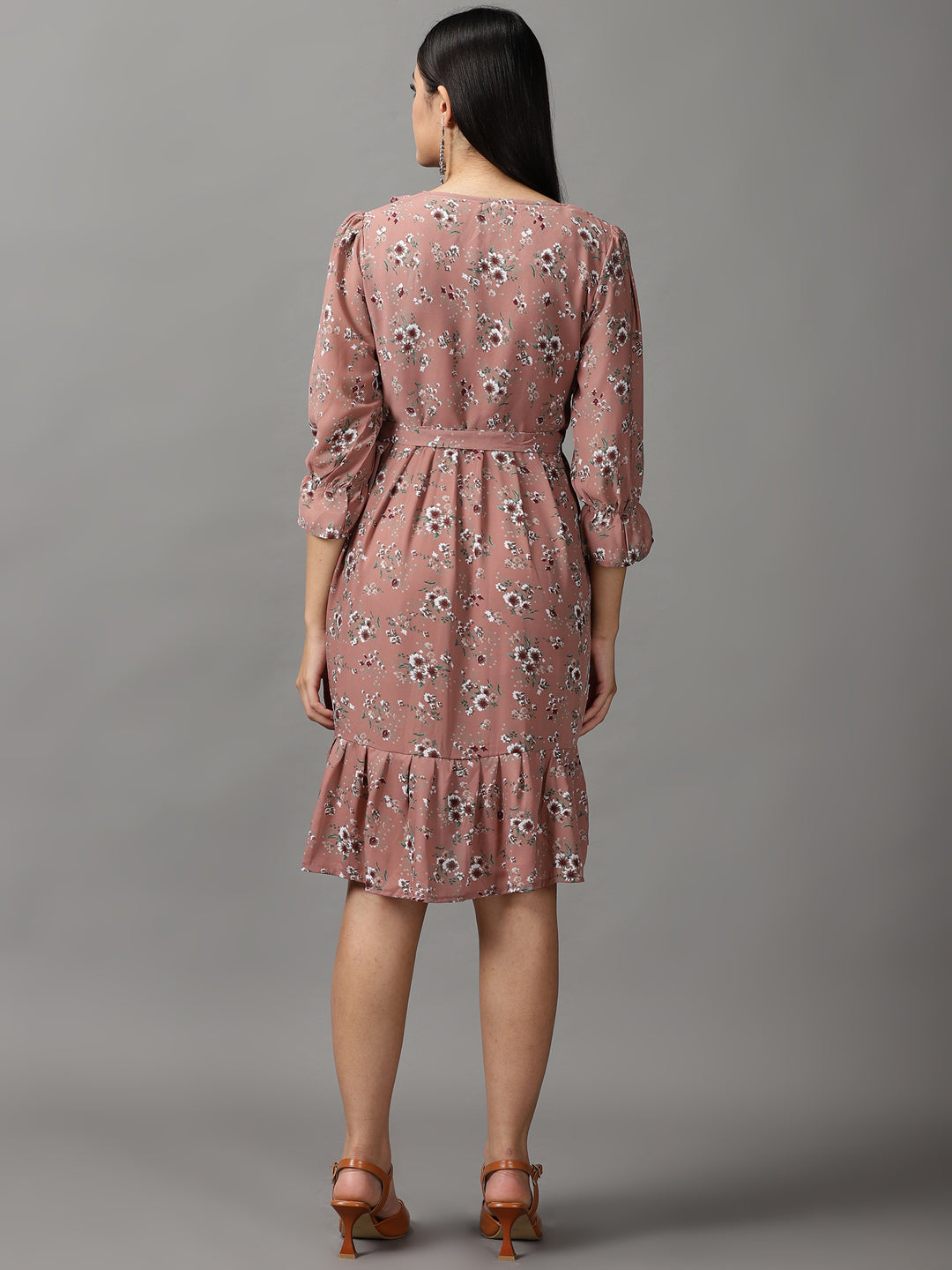 Women's Mauve Floral Fit & Flare Dress