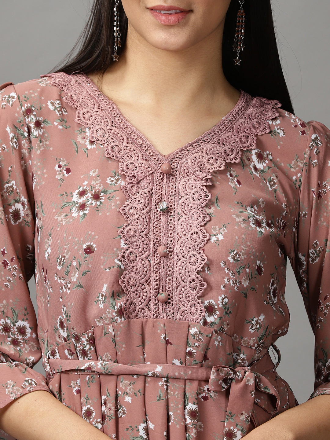 Women's Mauve Floral Fit & Flare Dress