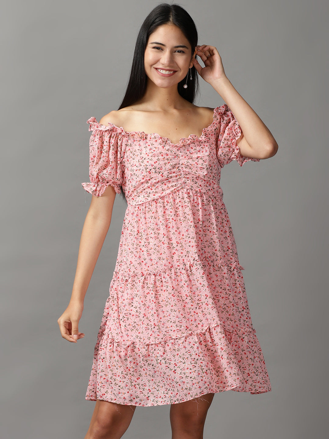 Women's Pink Floral Fit and Flare Dress