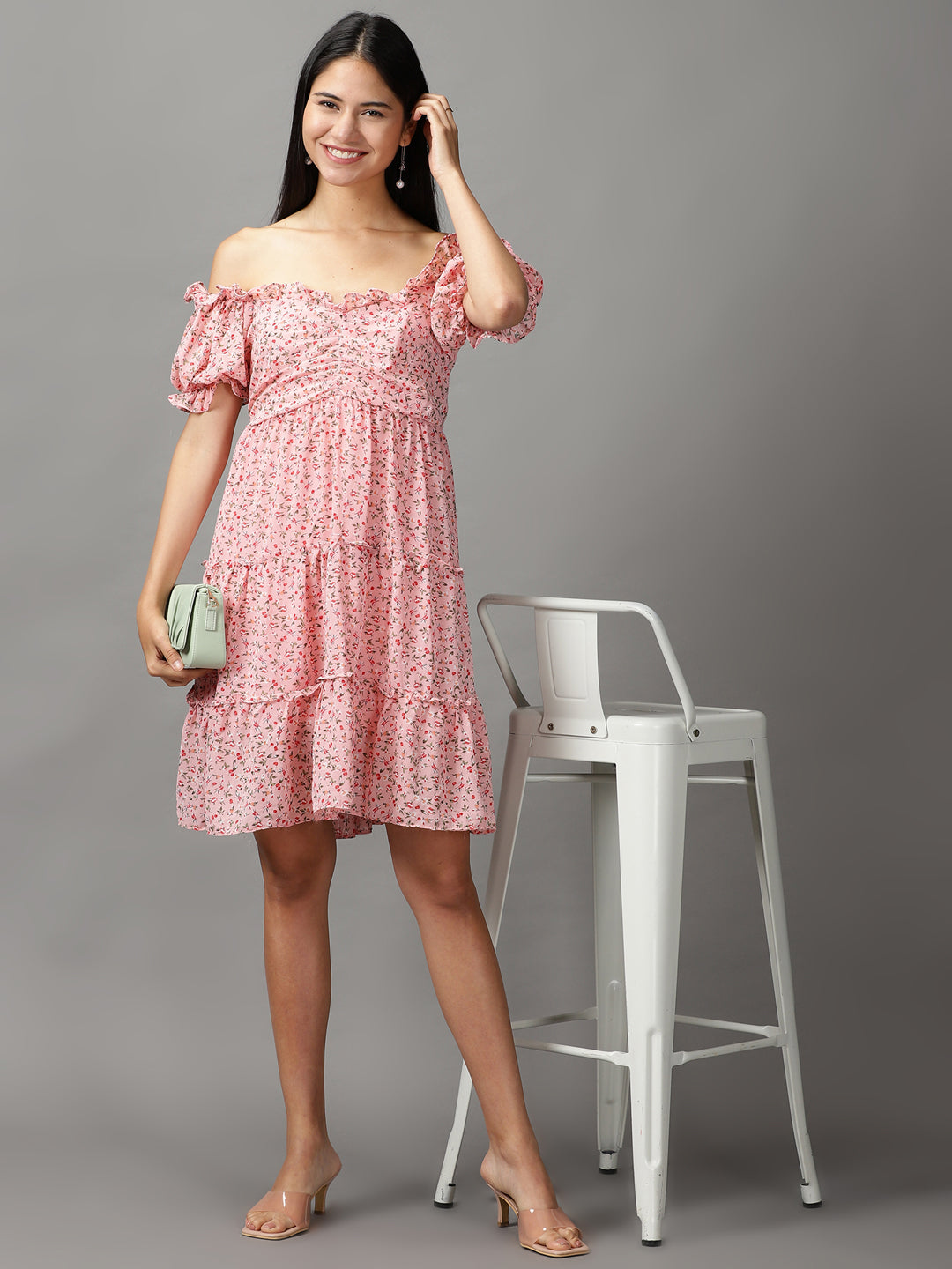 Women's Pink Floral Fit and Flare Dress