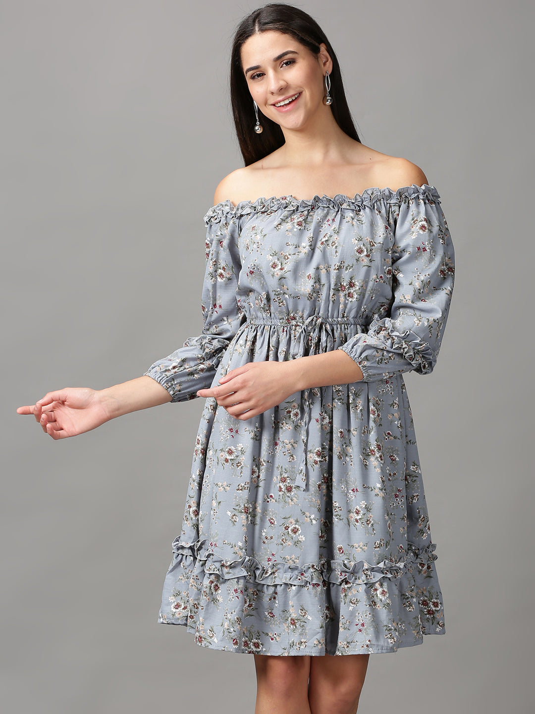 Women's Blue Printed Fit and Flare Dress