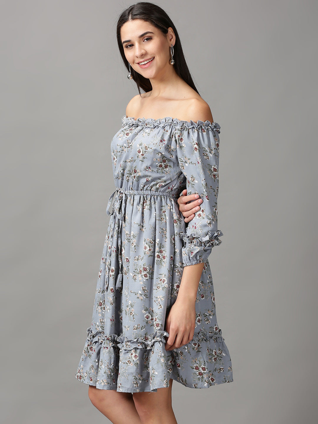 Women's Blue Printed Fit and Flare Dress