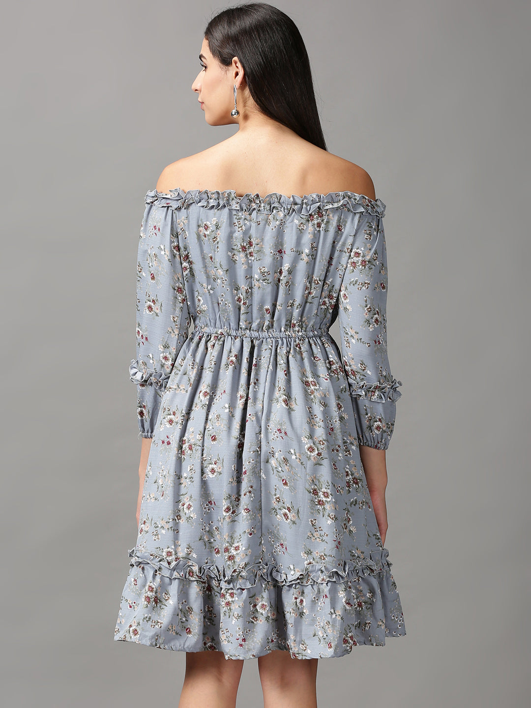 Women's Blue Printed Fit and Flare Dress