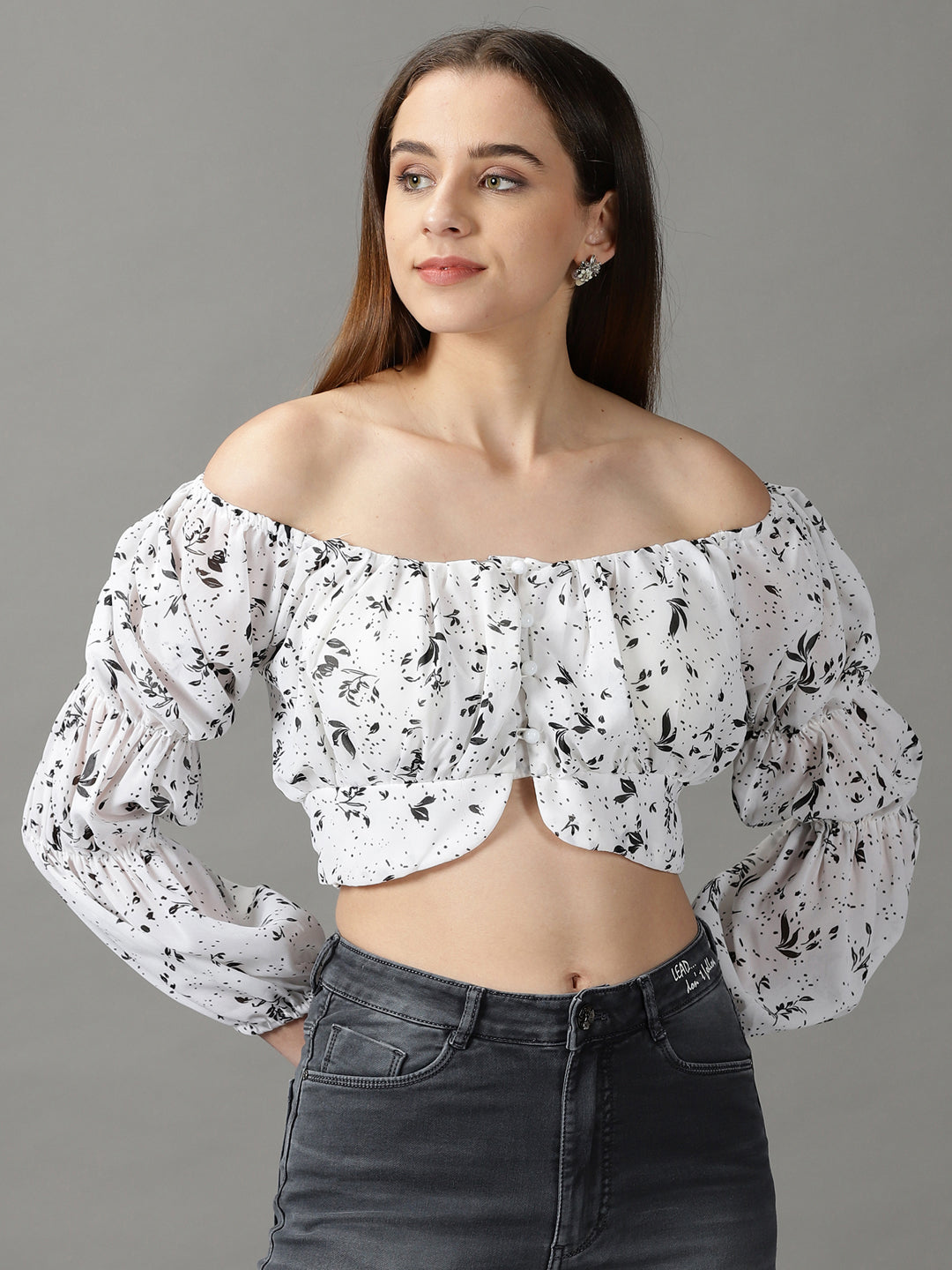 Women's White Printed Crop Top