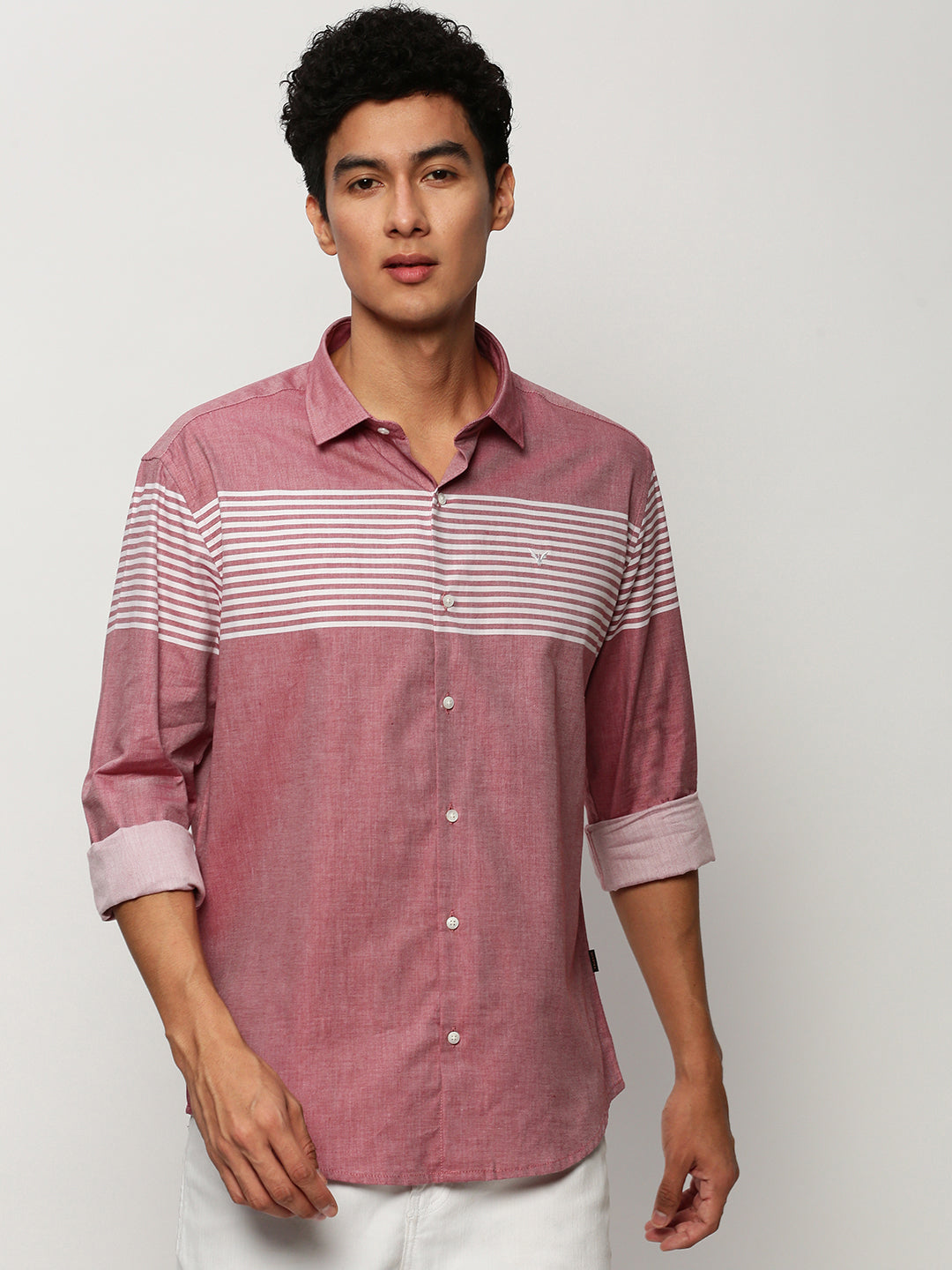 Men Pink Striped Casual Casual Shirts